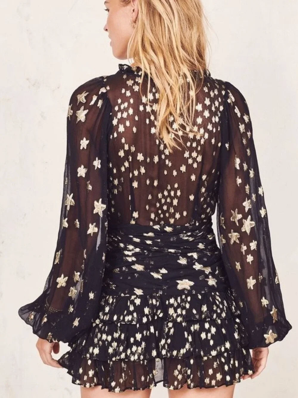 LoveShackFancy Rina Metallic Star Mini Dress Silk Blend Fairytale Party Sz 2 - Picture 3 of 16